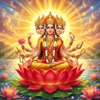पंचमुखी वेदमाता माँ गायत्री कमल पर विराजमान, दिव्य पावन चित्र