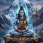 भगवान शिव ध्यान मुद्रा में त्रिशूल और डमरू के साथ, दिव्य कैलाश पर्वत चित्र